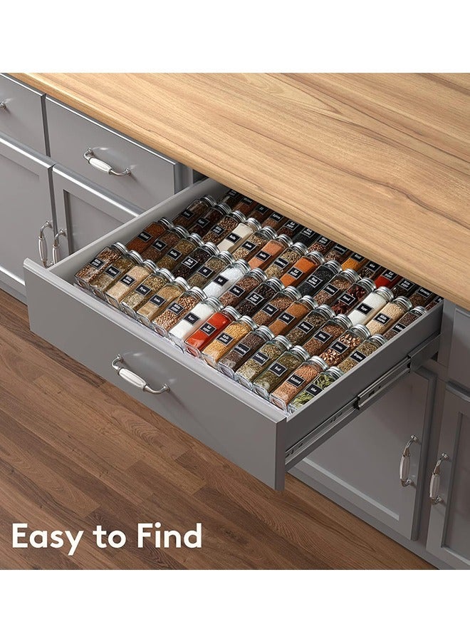 رف بهارات لدرج | منظم أكريليك درجي 8 قطع 4 طبقات قابل للتوسيع غير المنزلق، يلائم أدراج مطبخ 11'' إلى 22''، يحتوي على 24 جرة توابل أو أكثر، صينية شفافة آمنة للغذاء خالية من البيفنول أ، ضرورة لرمضان في مطابخ السعودية - Image 4